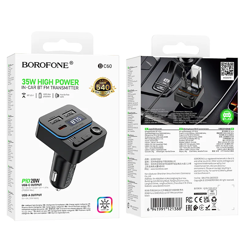 FM Bluetooth Modulator Borofone BC60 Hero, 2 x USB-A - 1 x USB-C - Image 9