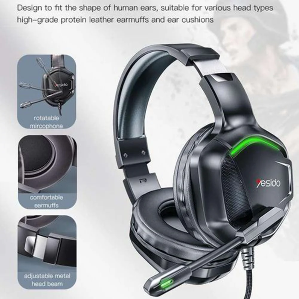 Gaming Headphones 3.5mm Yesido EK01, RGB, 1.2m, Black - Image 5