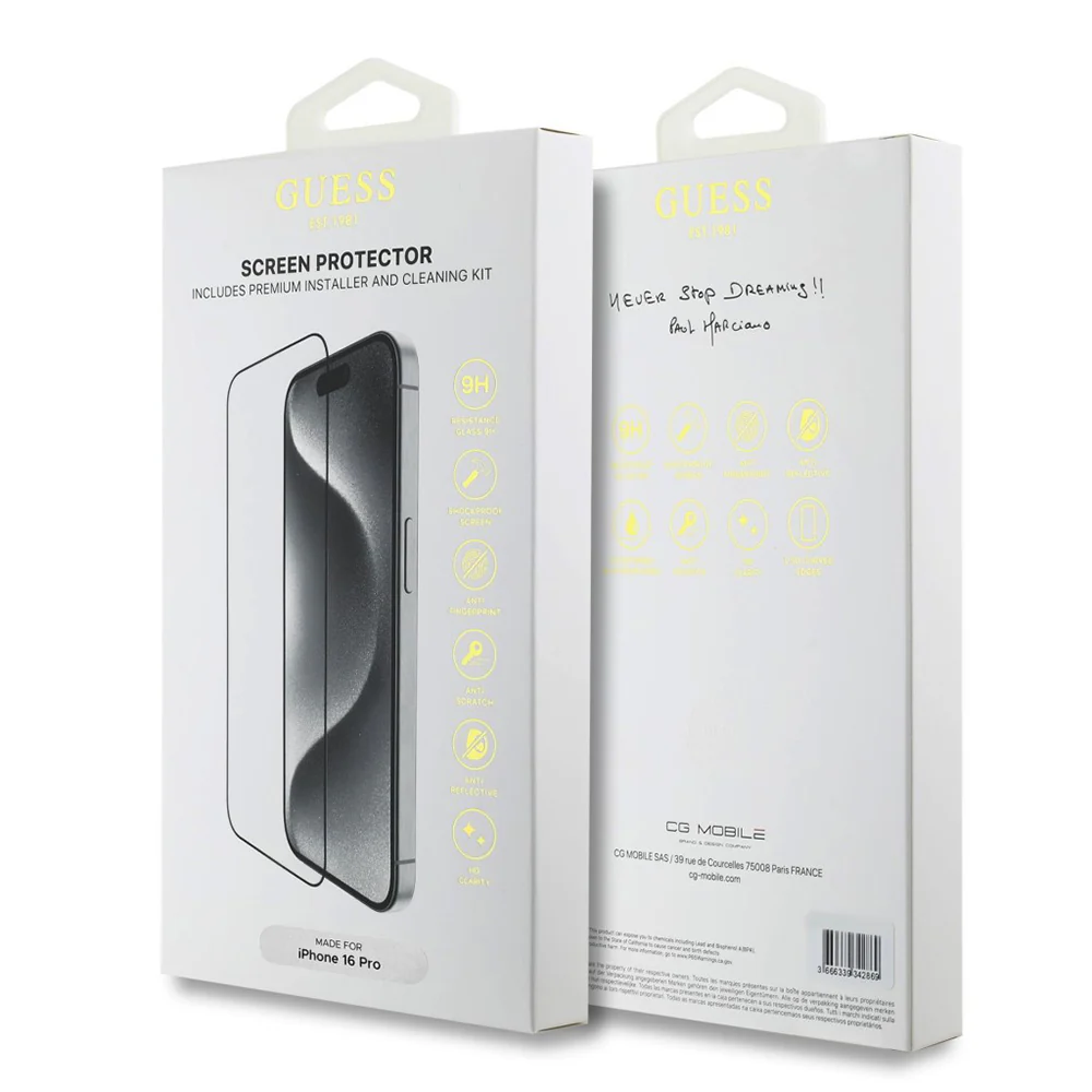 Guess Classic Outline Screen Protector for Apple iPhone 16 Pro, Tempered Glass, Full Glue, 2.5D, Black - Image 2