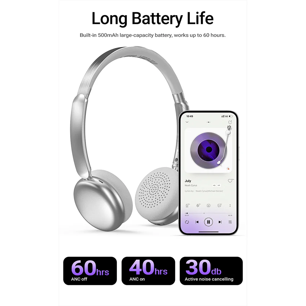 Handsfree Bluetooth Acefast H8, A2DP, ANC, Purple - Image 3