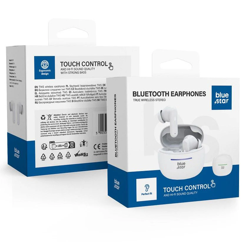 Handsfree Bluetooth Blue Star BK44, TWS, White - Image 3