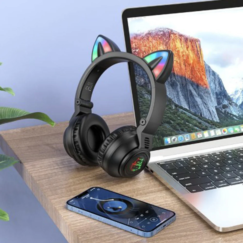Handsfree Bluetooth Borofone BO18 Cat Ear, A2DP, Black - Image 5
