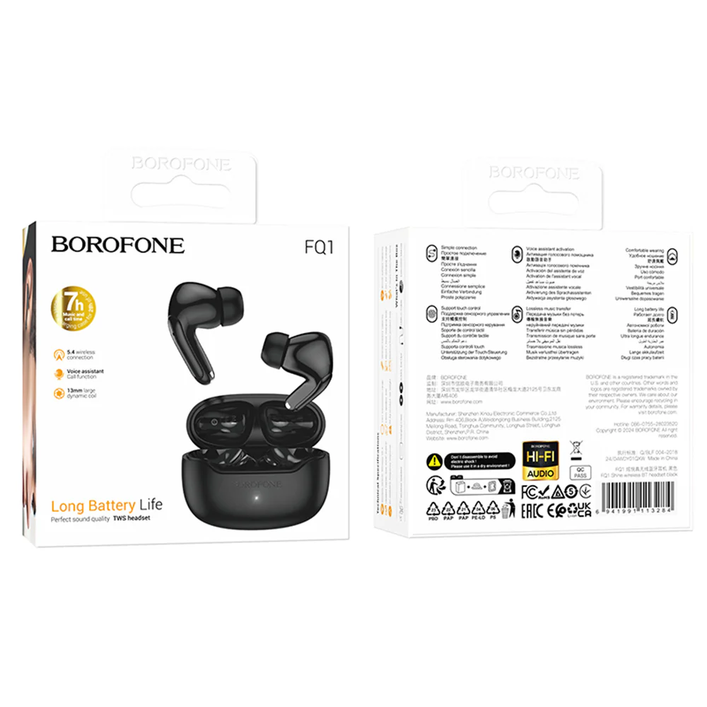 Handsfree Bluetooth Borofone FQ1 Shine, TWS, Black - Image 5