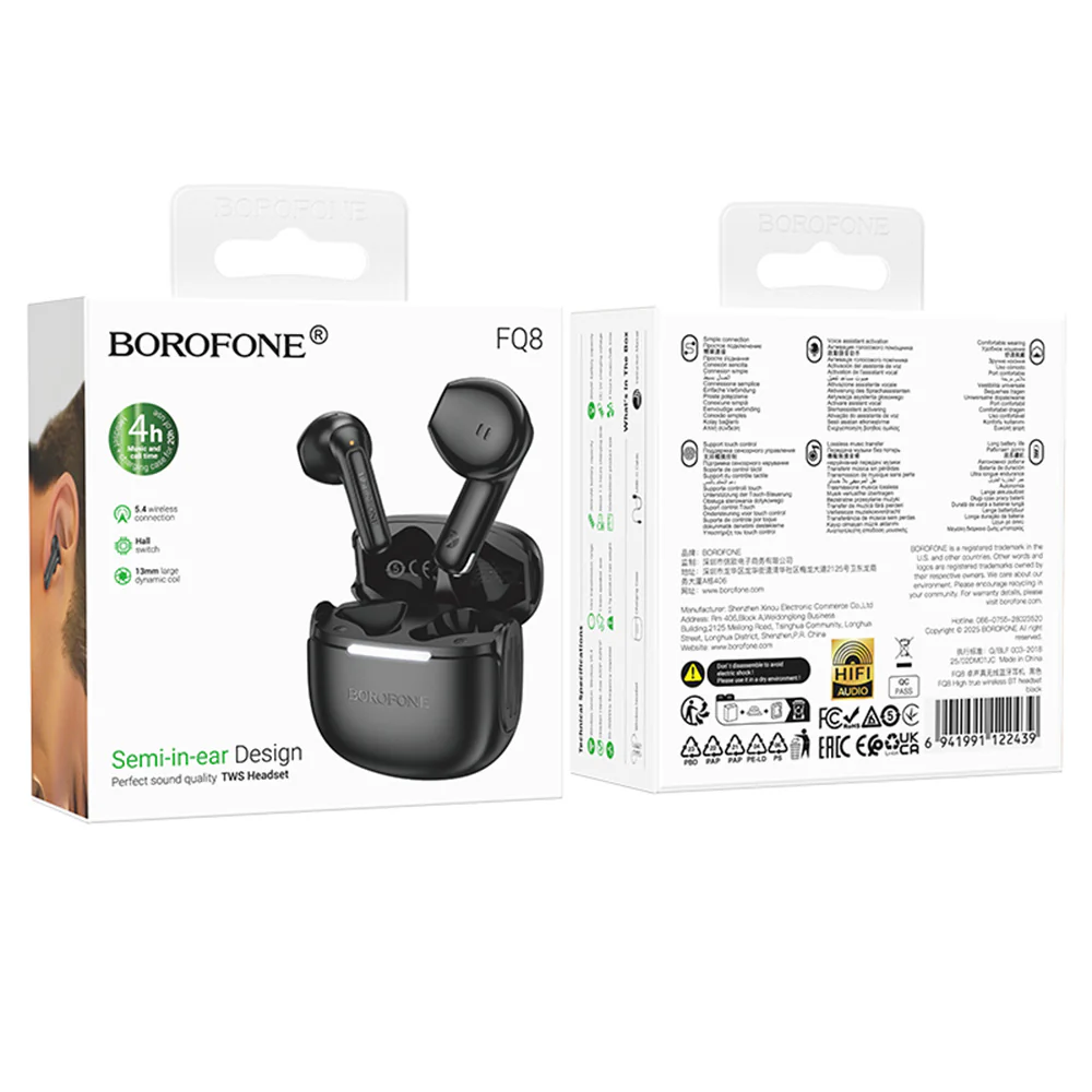 Handsfree Bluetooth Borofone FQ8 High, TWS, Black - Image 6