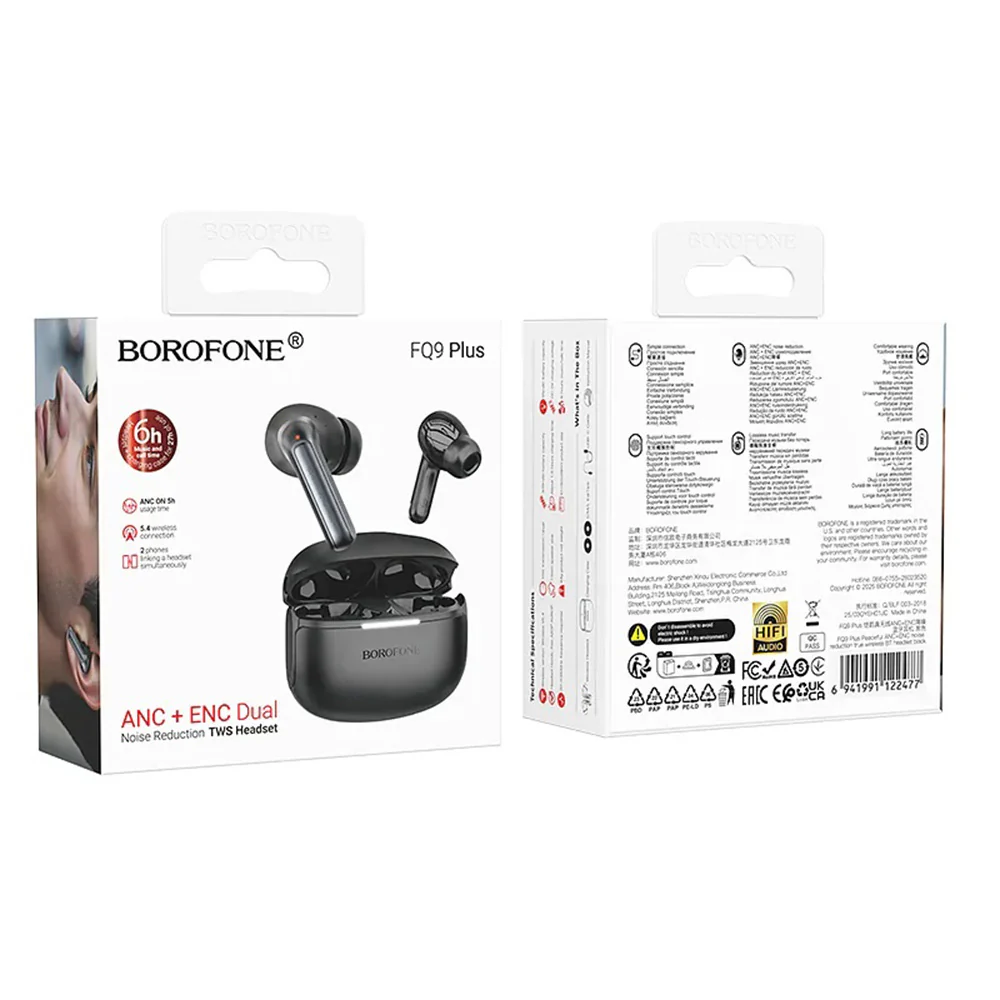 Handsfree Bluetooth Borofone FQ9 Plus Peaceful, TWS, ANC, Black - Image 5