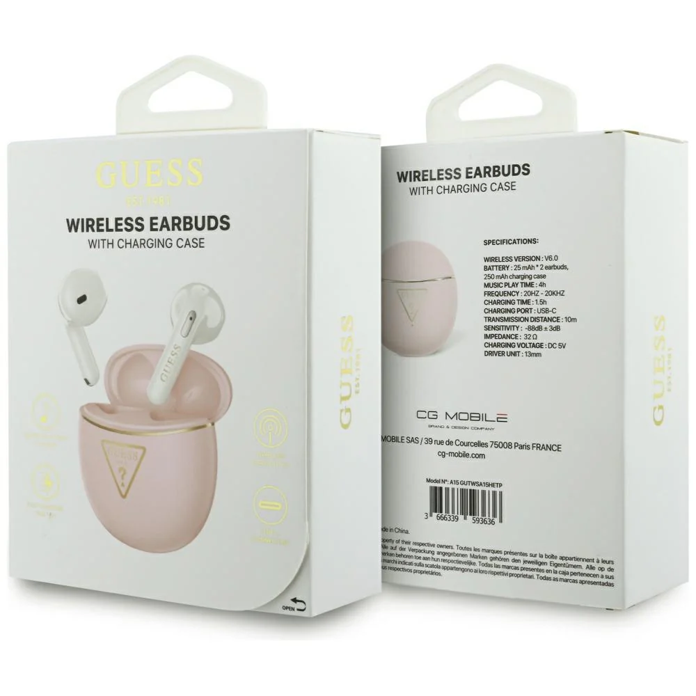 Handsfree Bluetooth Guess Script Print, TWS, Pink - Image 6