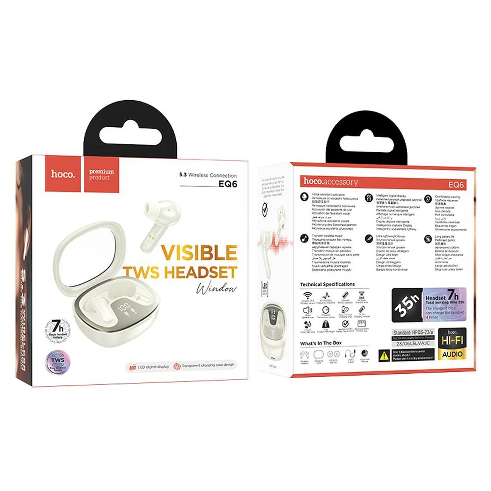 Handsfree Bluetooth HOCO Shadow EQ6, TWS, White - Image 2