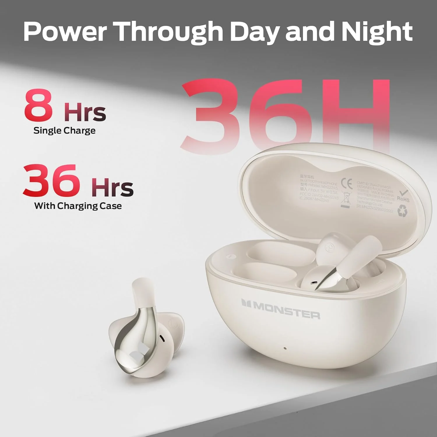 Handsfree Bluetooth Monster AC225, TWS, Light Cream - Image 3