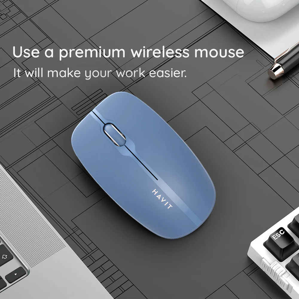 HAVIT MS53WB Wireless Mouse, 1600DPI, Blue - Image 6