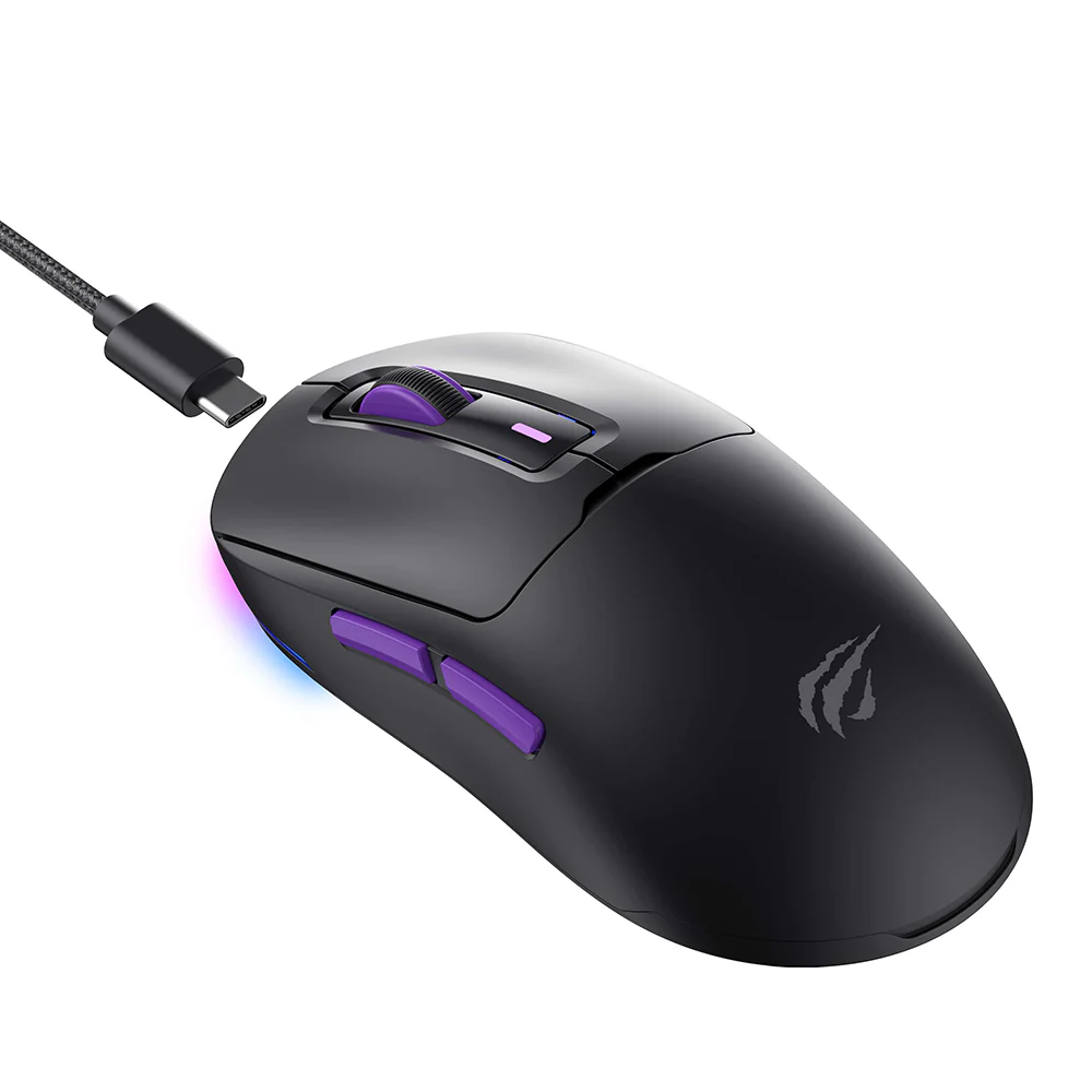 HAVIT MS969WB Wireless Gaming Mouse, RGB, 1000DPI - 16000DPI, BT / Wi-Fi / Wired, Black - Image 3