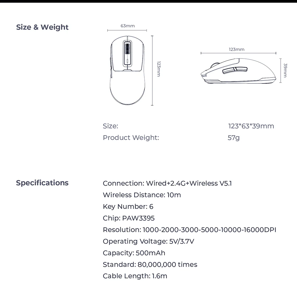 HAVIT MS969WB Wireless Gaming Mouse, RGB, 1000DPI - 16000DPI, BT / Wi-Fi / Wired, Black - Image 6