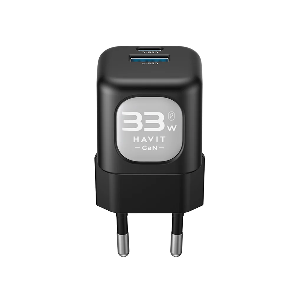 HAVIT UC230 Network Charger, 33W, 3A, 1 x USB-A - 1 x USB-C, Black Grey - Image 2