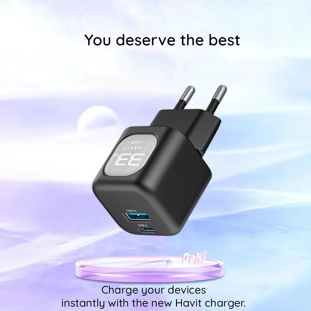 HAVIT UC230 Network Charger, 33W, 3A, 1 x USB-A - 1 x USB-C, Black Grey - Image 6