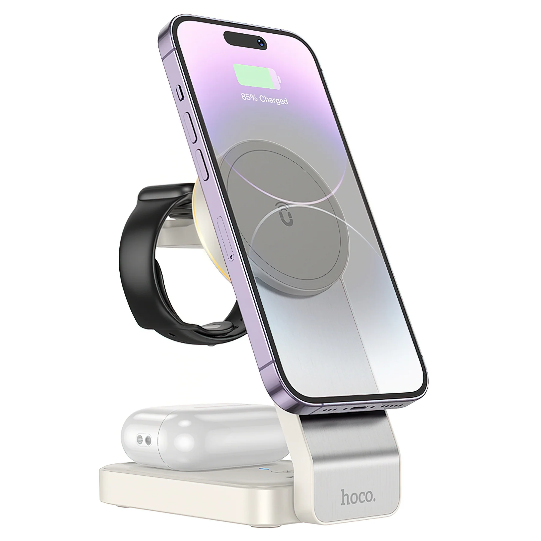 HOCO CQ3 3in1 Wireless Network Charger, 15W, 1.67A, White - Image 4