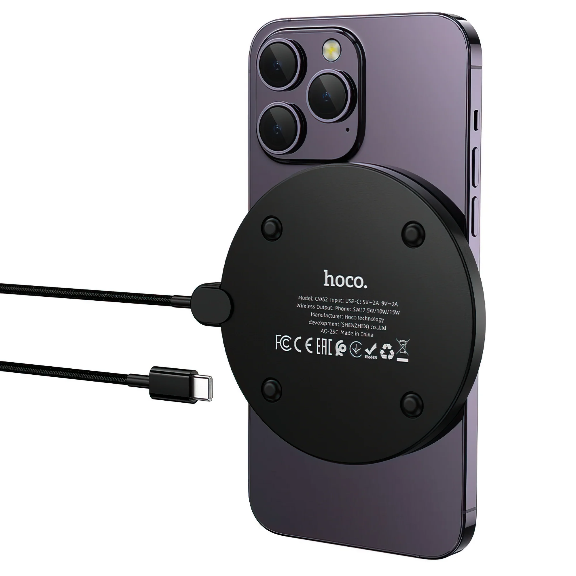 HOCO CW62 Wireless Network Charger, 15W, 1.67A, Black - Image 7