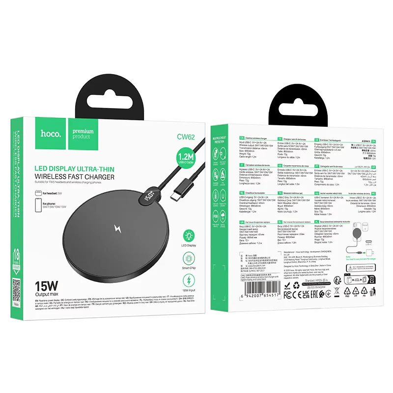HOCO CW62 Wireless Network Charger, 15W, 1.67A, Black - Image 8
