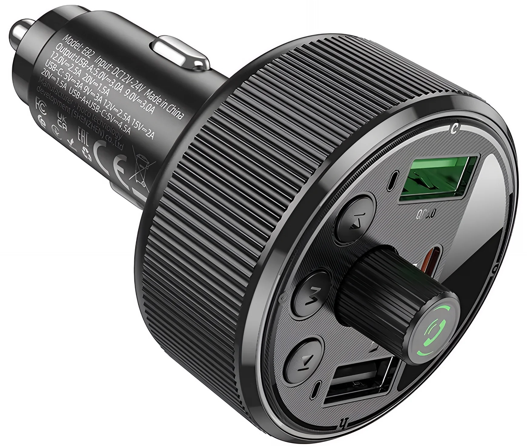 HOCO E82 Bluetooth FM Modulator, 2 x USB-A - 1 x USB-C - Image 4