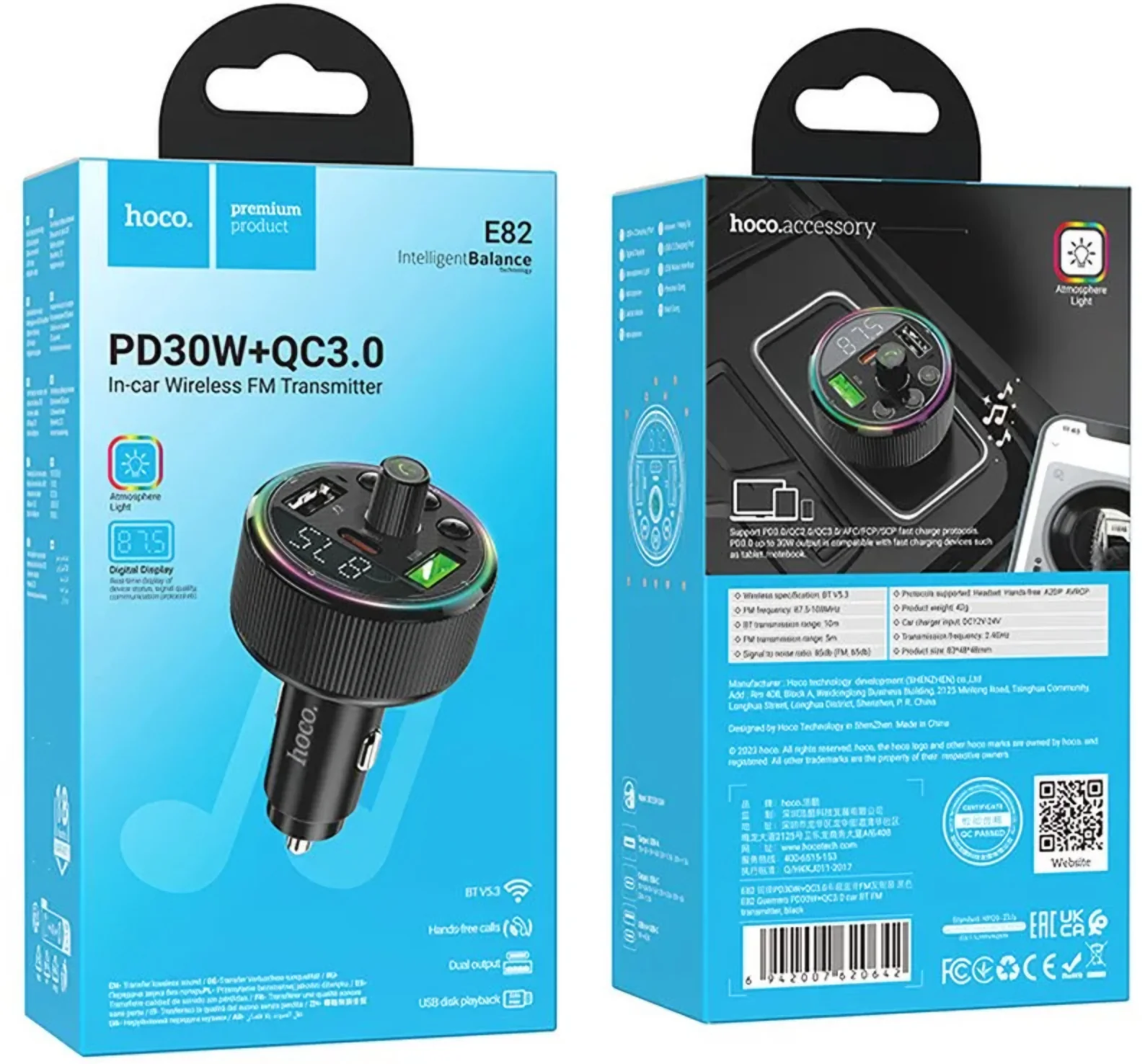 HOCO E82 Bluetooth FM Modulator, 2 x USB-A - 1 x USB-C - Image 8