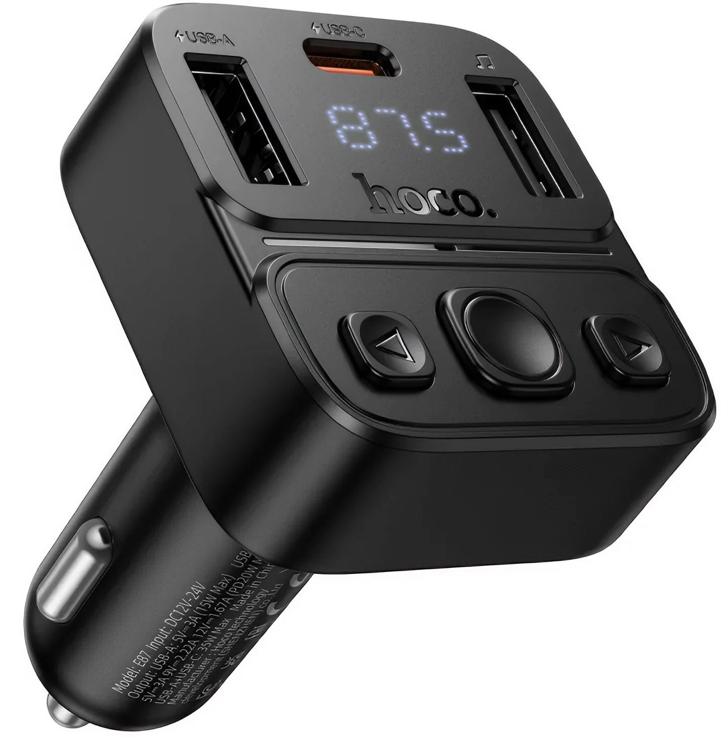 HOCO E87 Bluetooth FM Modulator, 2 x USB-A - 1 x USB-C - Image 2