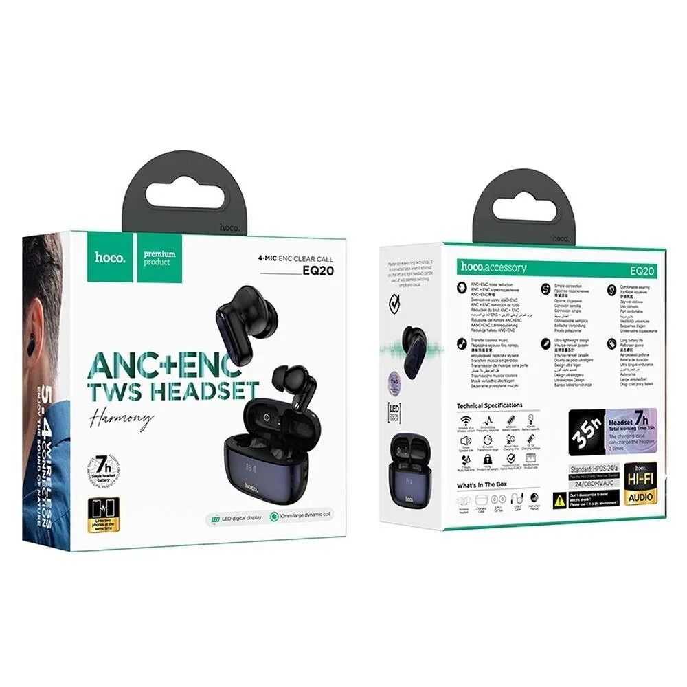 HOCO EQ20 Bluetooth Handsfree, TWS, ANC, MultiPoint, Black - Image 5
