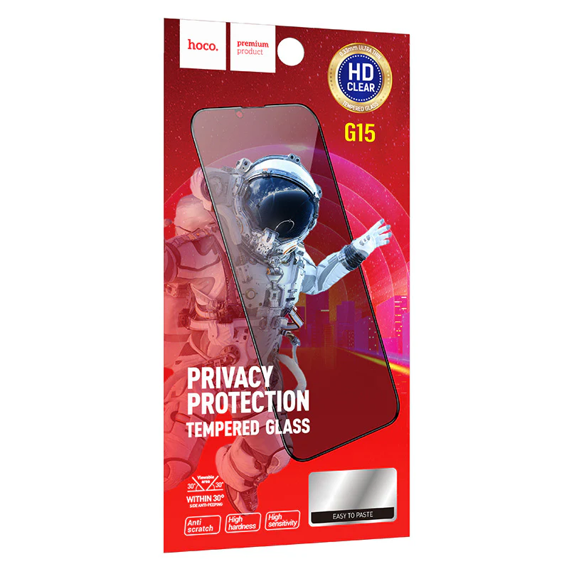 HOCO G15 Privacy Screen Protector for Apple iPhone 16 Pro, Tempered Glass, Full Glue, 5D