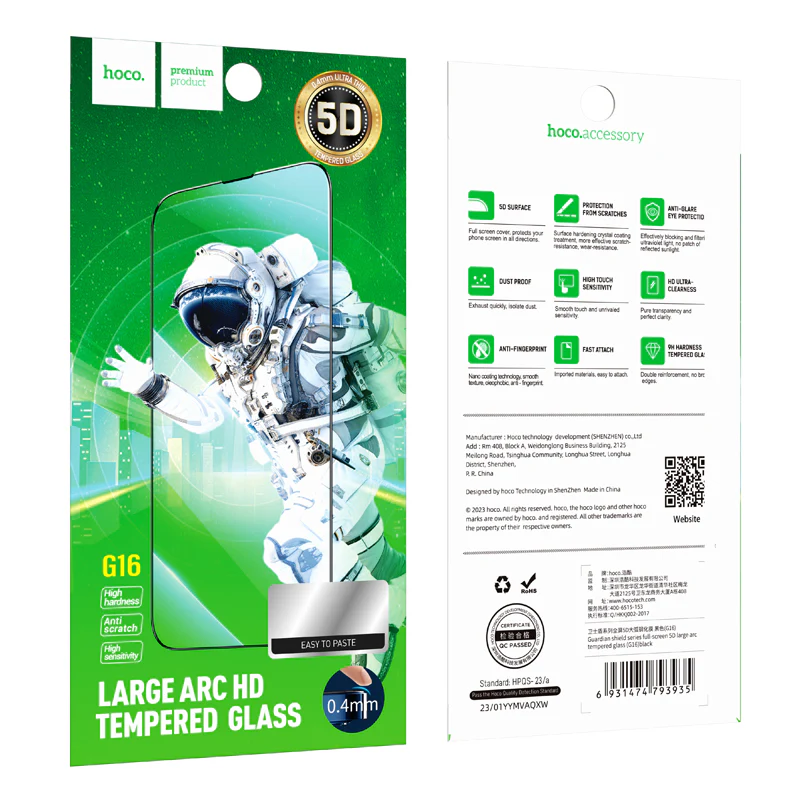 HOCO G16 Screen Protector for Apple iPhone 16 / 15, Tempered Glass, Full Glue, 5D, Black - Image 4