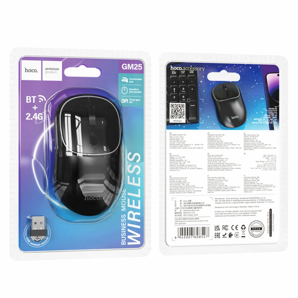HOCO GM25 Wireless Mouse, 1600DPI, BT / Wi-Fi, Black - Image 4