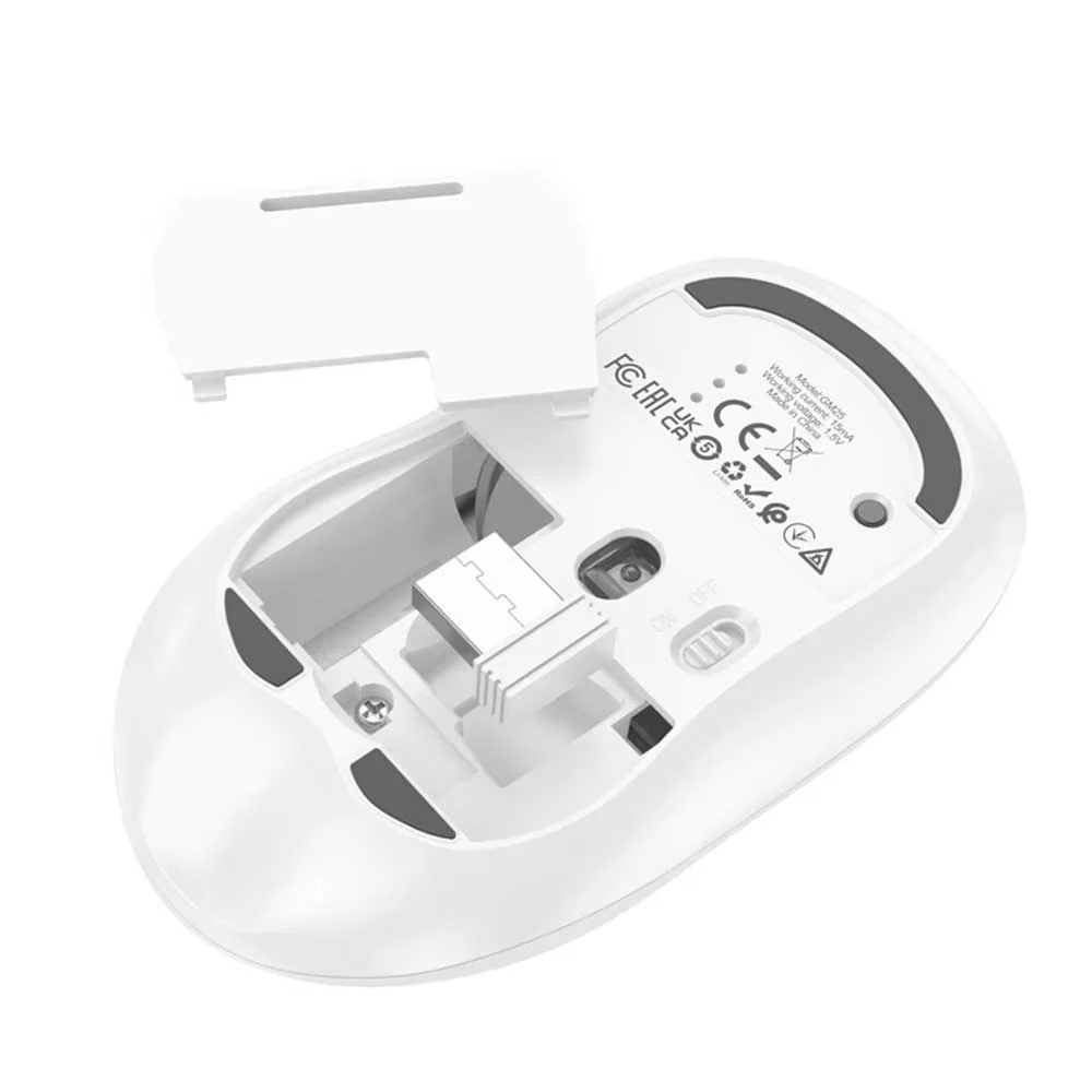 HOCO GM25 Wireless Mouse, 1600DPI, BT / Wi-Fi, White - Image 2