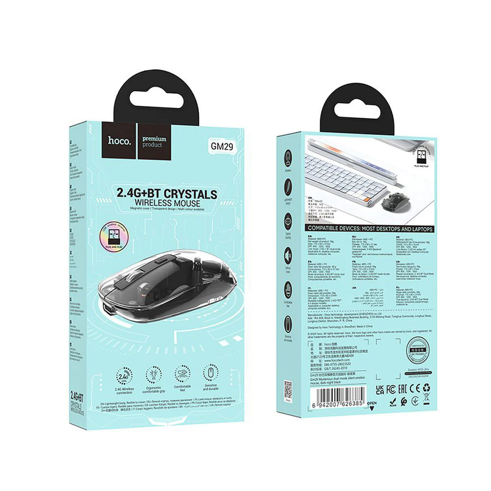 HOCO GM29 Wireless Mouse, 1600DPI, BT / Wi-Fi, Black - Image 4