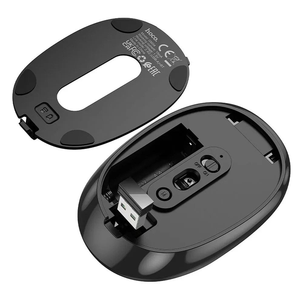 HOCO GM34 Wireless Mouse, 1600DPI, BT / Wi-Fi, Black - Image 2