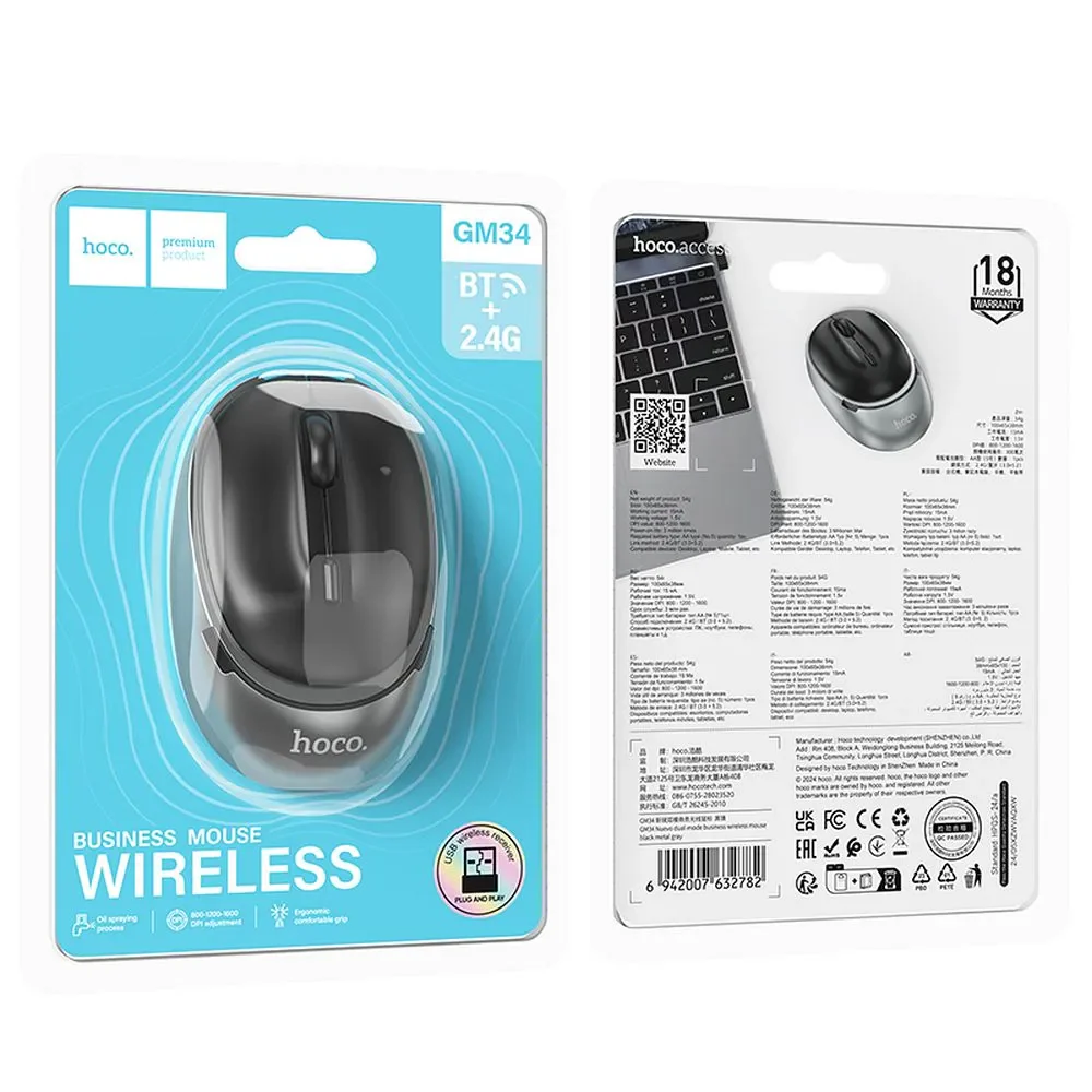 HOCO GM34 Wireless Mouse, 1600DPI, BT / Wi-Fi, Black - Image 5