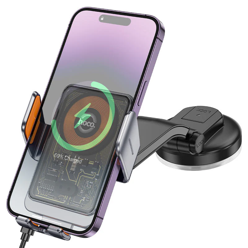 HOCO HW8 Wireless Car Charger, 15W, 1.67A, Black - Image 4