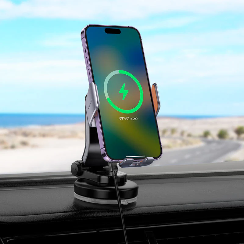 HOCO HW8 Wireless Car Charger, 15W, 1.67A, Black - Image 7