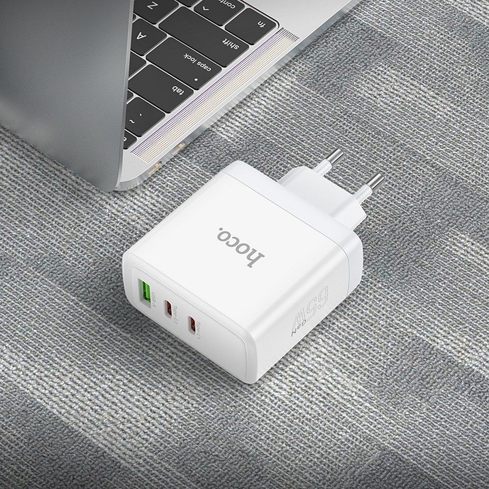 HOCO N30 Network Charger, 65W, 3.25A, 1 x USB-A - 2 x USB-C, White - Image 7