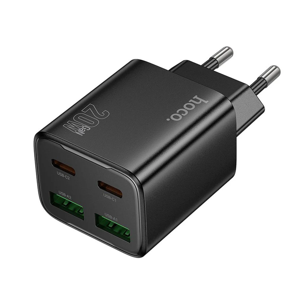 HOCO N55 Network Charger, 20W, 3A, 2 x USB-A - 2 x USB-C, Black - Image 2