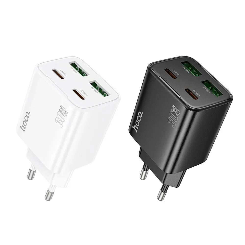 HOCO N56 Network Charger, 30W, 3A, 2 x USB-A - 2 x USB-C, Black - Image 4