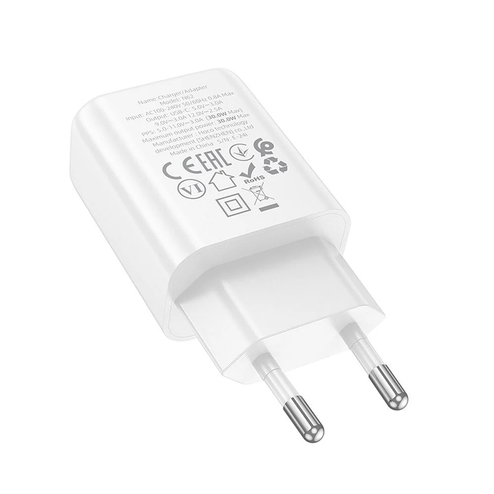 HOCO N62 Network Charger, 30W, 3A, 1 x USB-C, White - Image 2