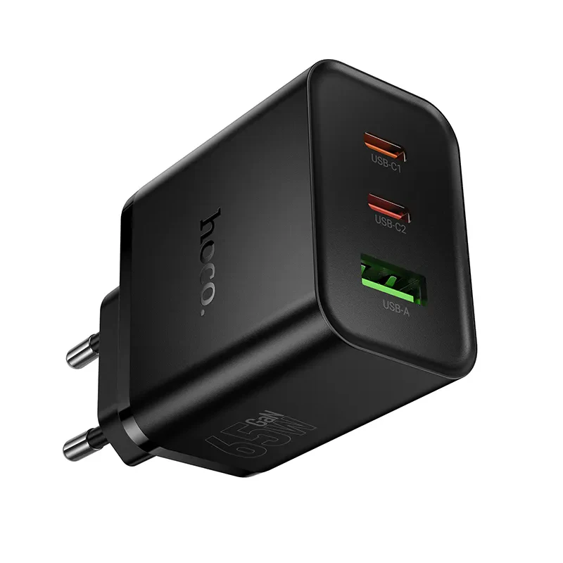HOCO N75 Network Charger, 65W, 3A, 1 x USB-A - 2 x USB-C, Black - Image 5
