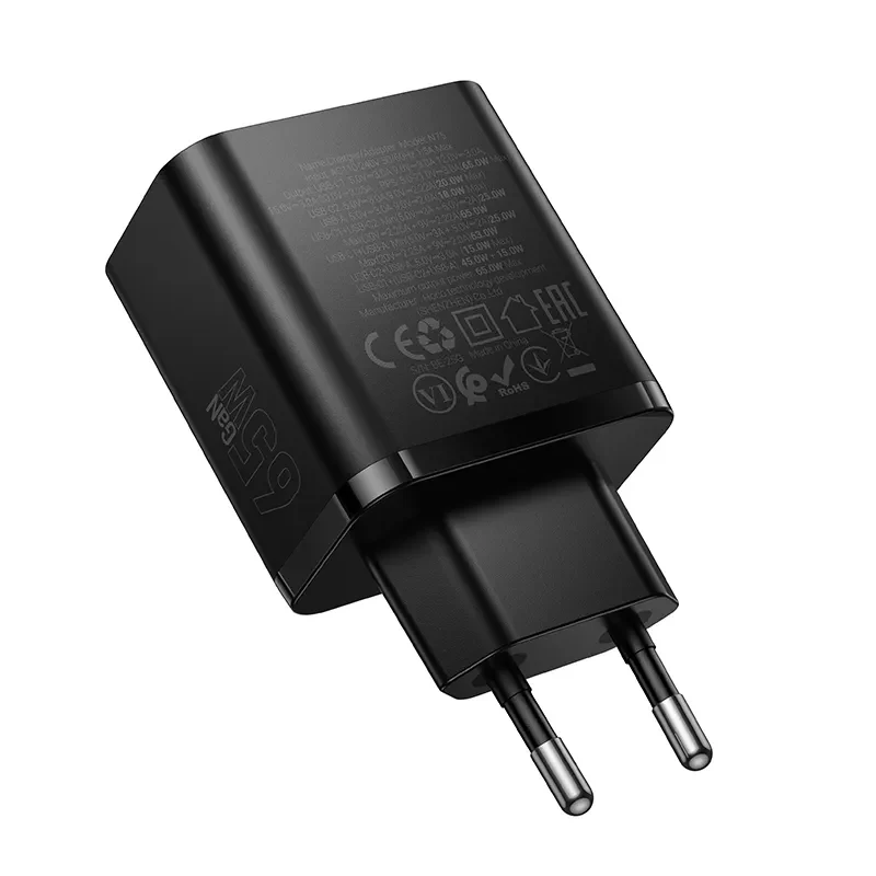 HOCO N75 Network Charger, 65W, 3A, 1 x USB-A - 2 x USB-C, Black - Image 6