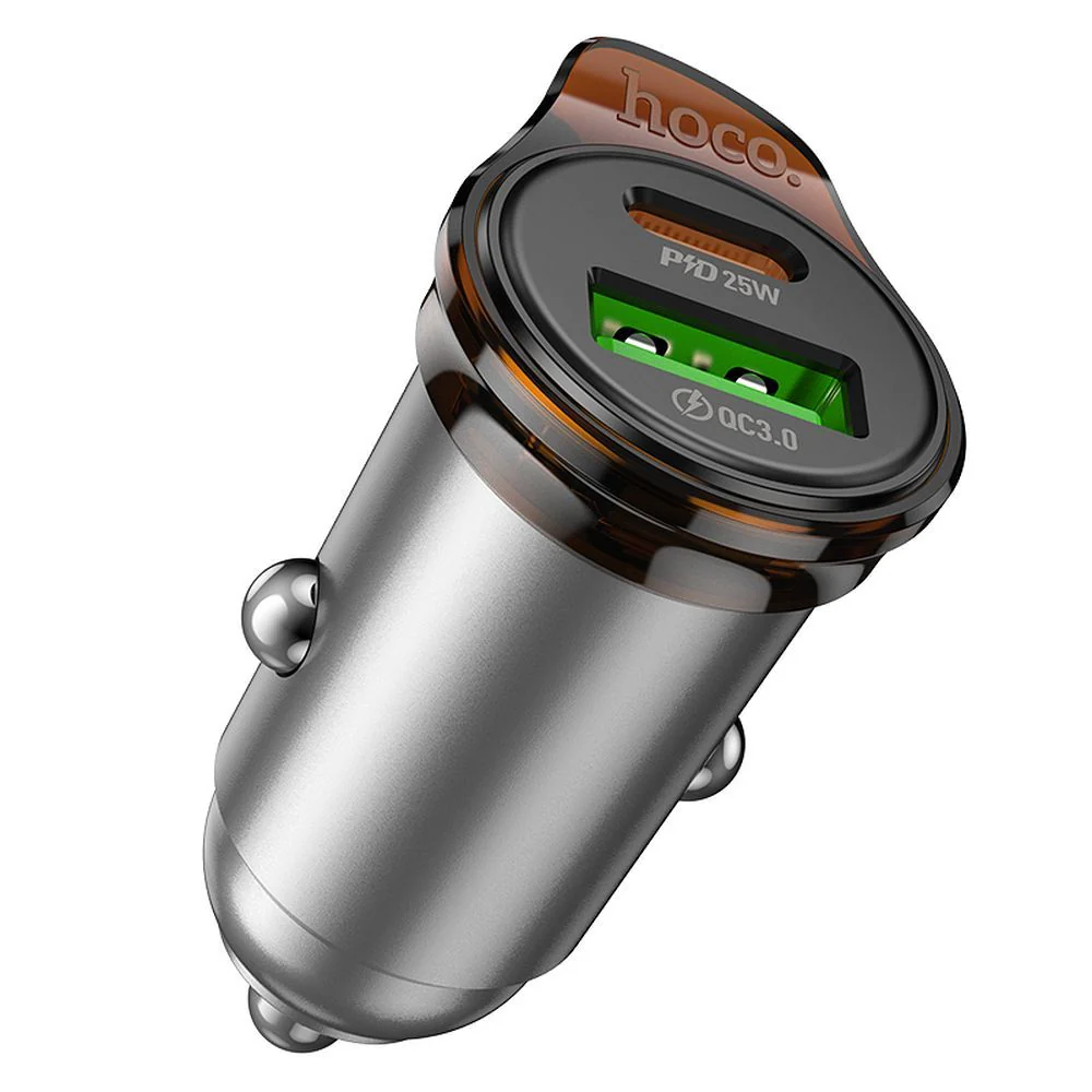 HOCO NZ16A Car Charger, 43W, 3A, 1 x USB-A - 1 x USB-C, Gray - Image 2