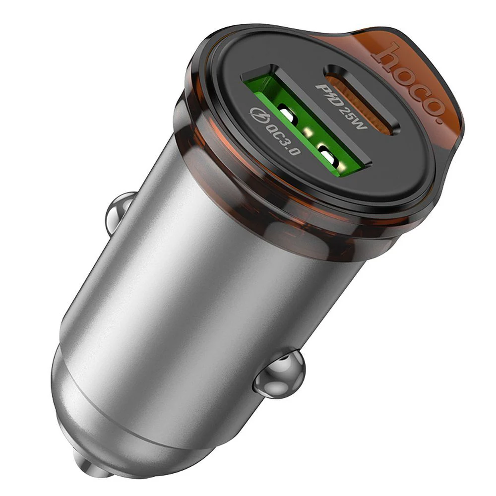 HOCO NZ16A Car Charger, 43W, 3A, 1 x USB-A - 1 x USB-C, Gray - Image 3