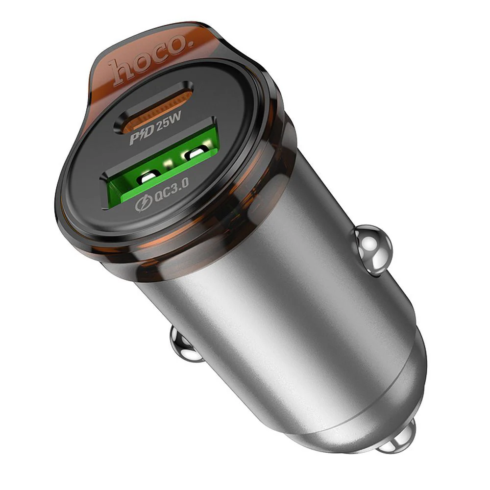 HOCO NZ16A Car Charger, 43W, 3A, 1 x USB-A - 1 x USB-C, Gray - Image 5
