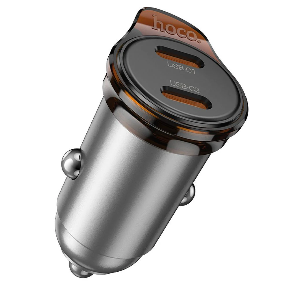 HOCO NZ16B Car Charger, 45W, 3A, 2 x USB-C, Gray - Image 2