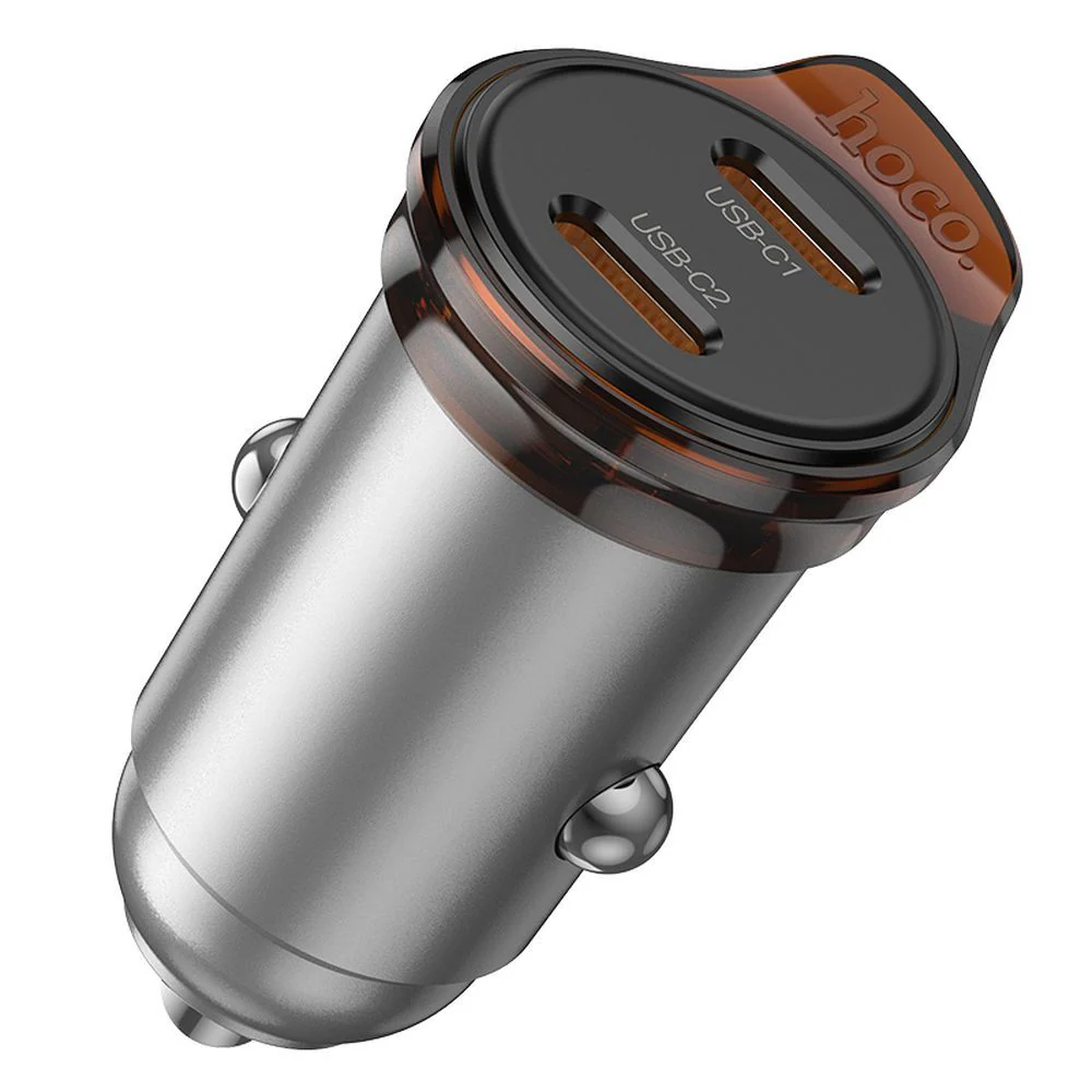 HOCO NZ16B Car Charger, 45W, 3A, 2 x USB-C, Gray - Image 4