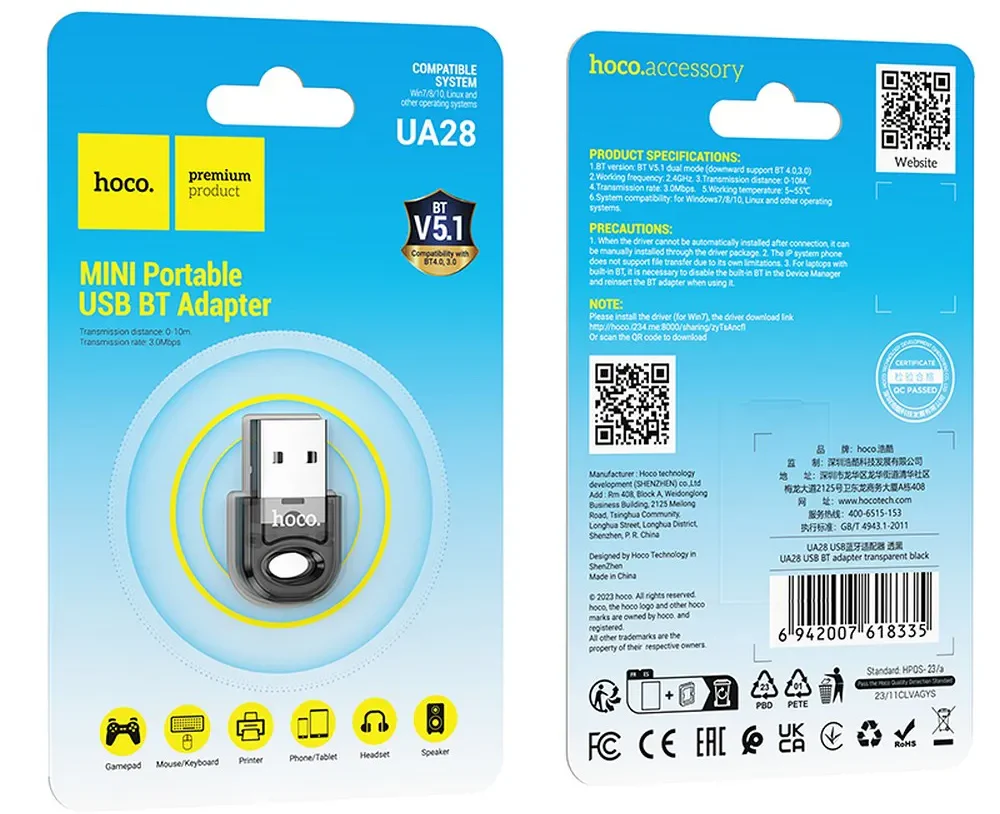 HOCO UA28 USB Bluetooth Adapter, Black - Image 7