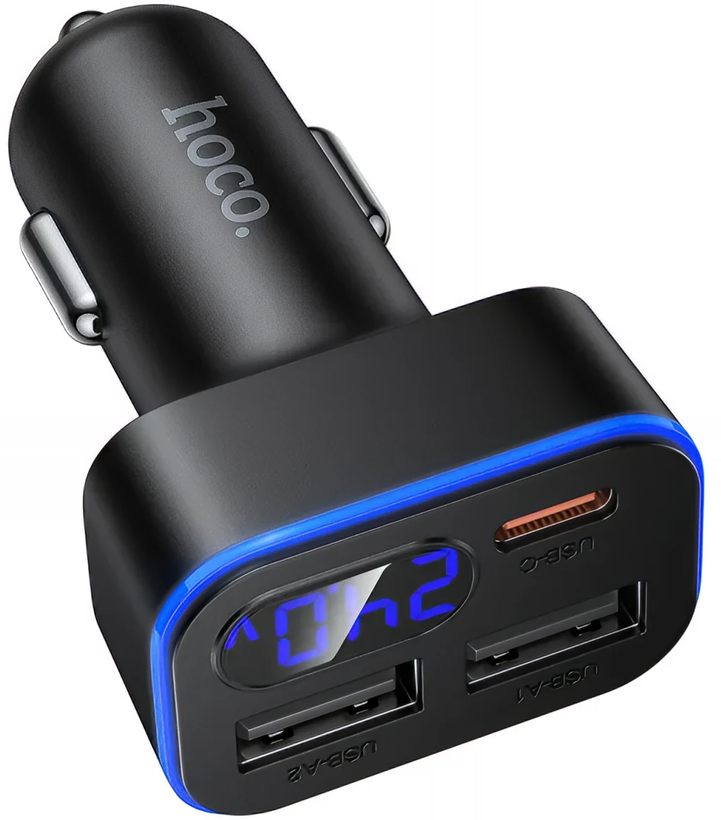 HOCO Z63A Display Car Charger, 42W, 3A, 1 x USB-C - 2 x USB-A, Black - Image 3