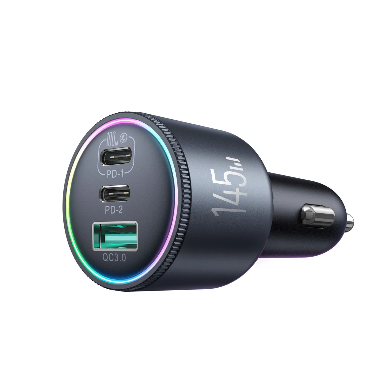 Joyroom JR-CCN07 Car Charger with USB-C Cable, 145W, 5A, 1 x USB-A - 2 x USB-C, Gray - Image 4