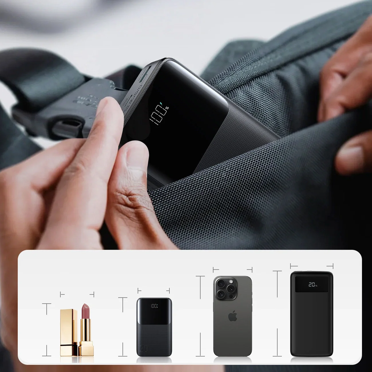 Joyroom JR-QP192 External Battery, 20000mAh, 22.5W, QC + PD, 1 x USB-A - 2 x USB-C, Black - Image 13