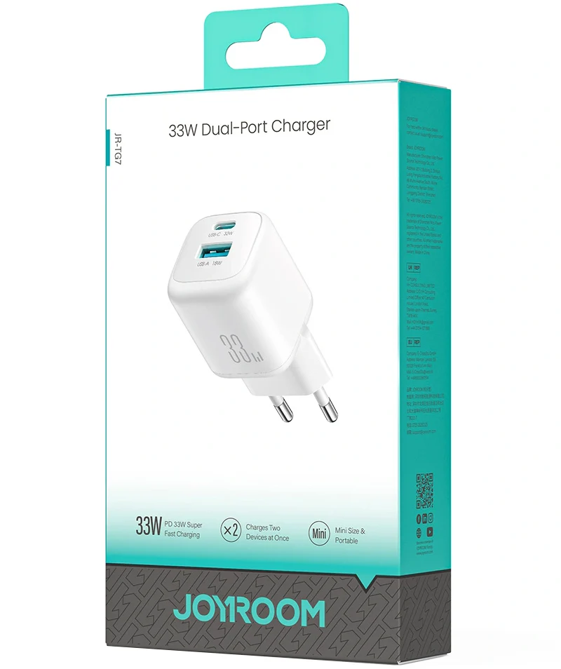 Joyroom JR-TG7 Network Charger, 33W, 3A, 1 x USB-A - 1 x USB-C, White - Image 6