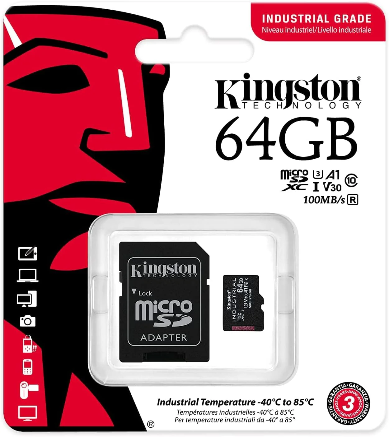 Kingston Industrial microSDXC Memory Card, 64Gb, Class 10 / UHS-1 U3, With Adapter SDCIT2/64GB - Image 3